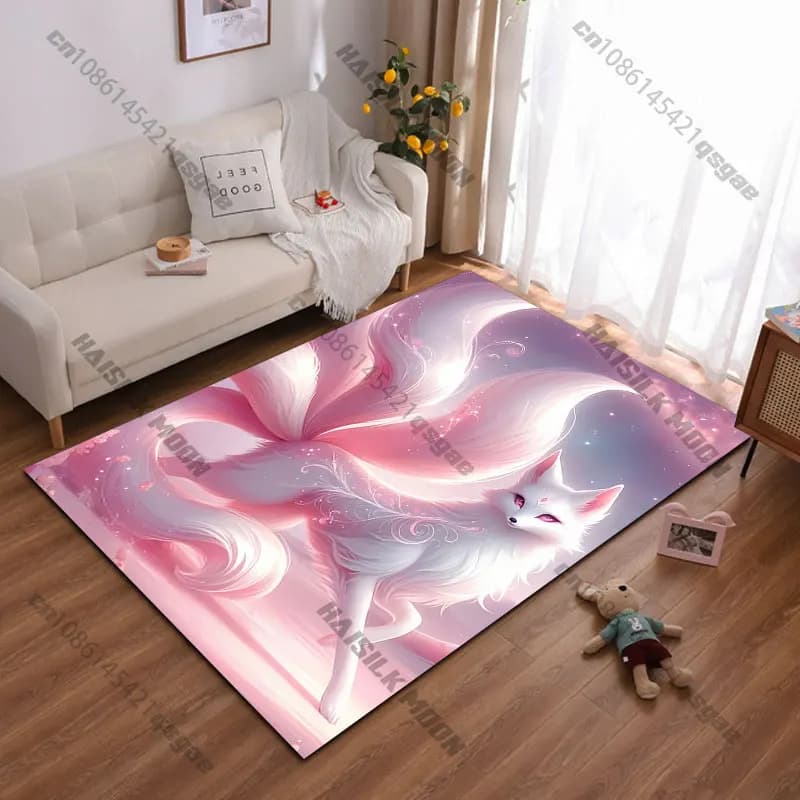 Carpet with mysterious fox and ethereal elegance, yoga mat, decoration for living room, baby kit mat, game mat