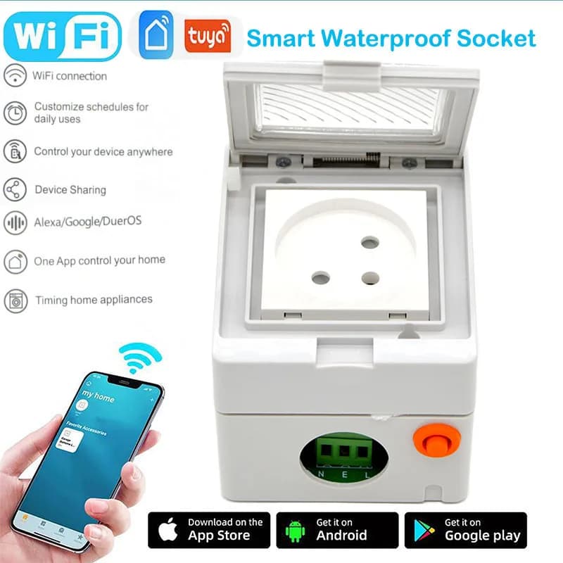 16A Israel WiFi Smart Socket IP55 Bathroom Wall Waterproof Power Supply Jack App Remote Control Plug with Tuya Smart Life