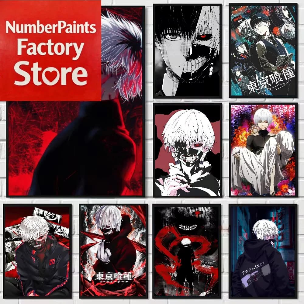Dipinto ad olio per numero Anime Tokyo Ghoul Decorazione domestica Parete Camera da letto Bar Decorazione estetica della stanza come regalo per un amico, senza cornice