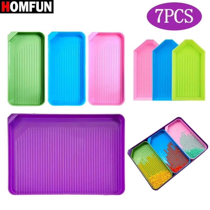 HOMFUN 7 pcs 7 in 1Diamond Painting Tray Mat Kits Large Capacity Drill Plate Embroidery Accessories Tools Beading Mosaic Plates