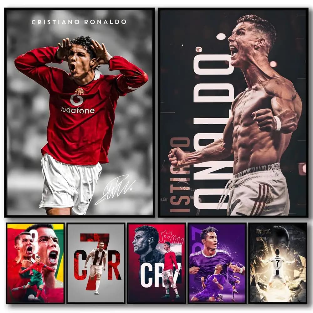 Football R-Ronaldo Star Painting Calligraphy Canvas Poster Wall Art Prints for Living Room Bedroom Office Home Decoration Gift