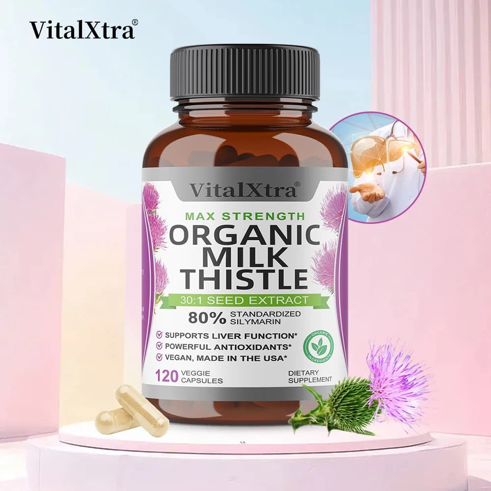 Capsule di Cardo Mariano - Detossificazione e Riparazione del Fegato, Funzione Epatica Sana, Supporto Immunitario, Favorisce la Salute della Pelle