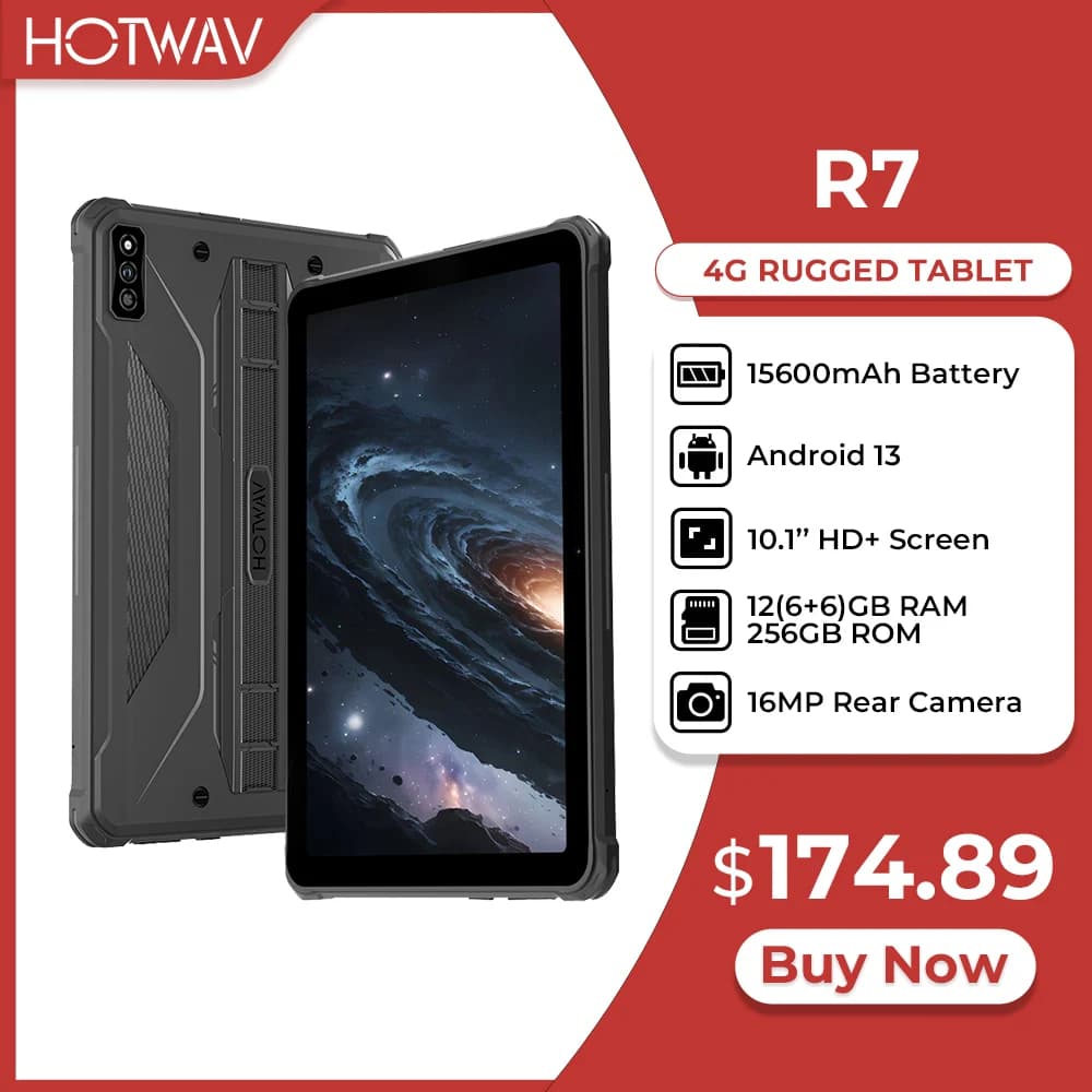HOTW R7 Robust Tablet 10.1 ''HD + Android Display 13 15600mAh Battery Pad 12GB 256GB 16MP Glove Mode for Camera Tablet PC