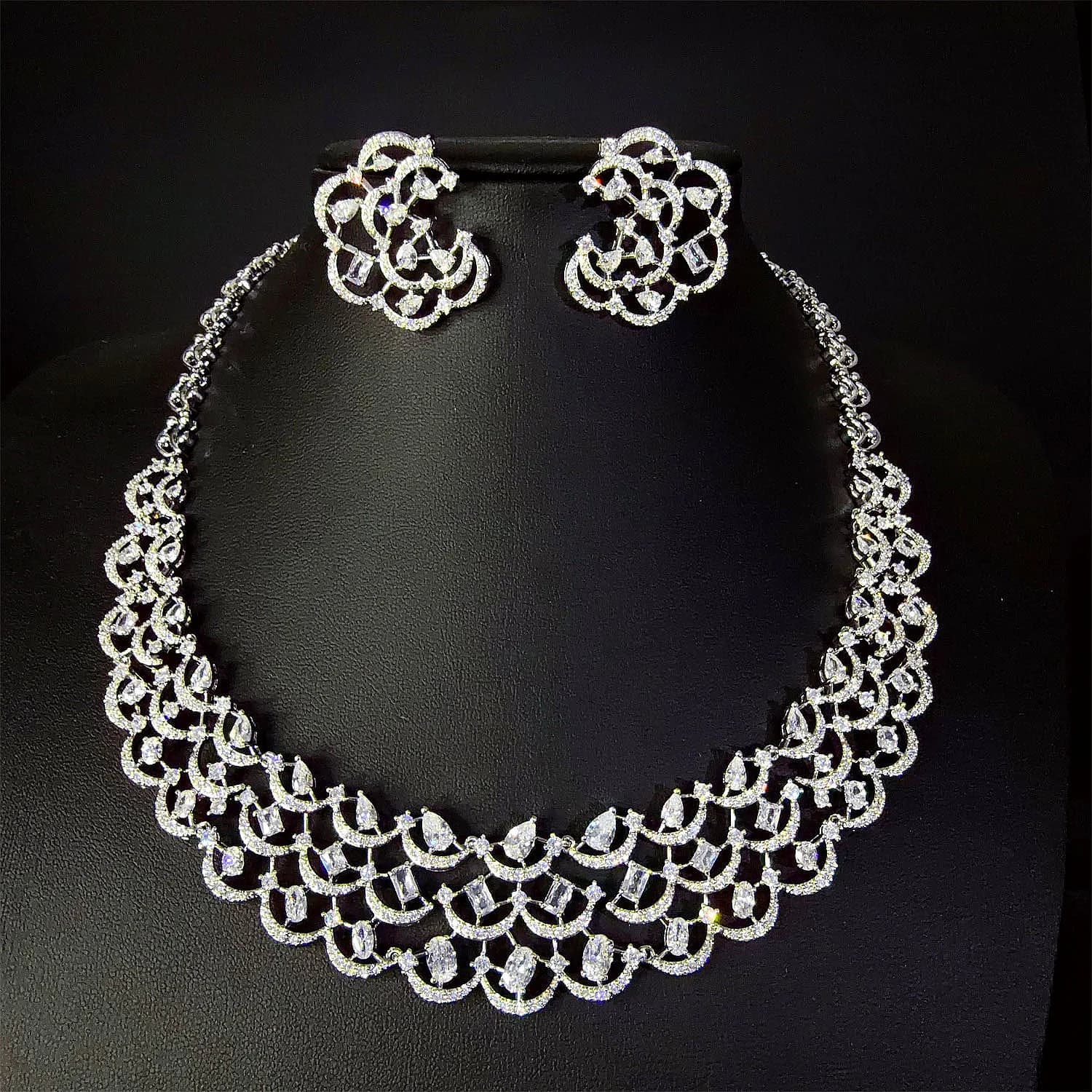 Nuovo stile palazzo di lusso leggero splendide donne pesanti artigianali colore nastro gioielli collana orecchino set regalo palla di nozze M-895