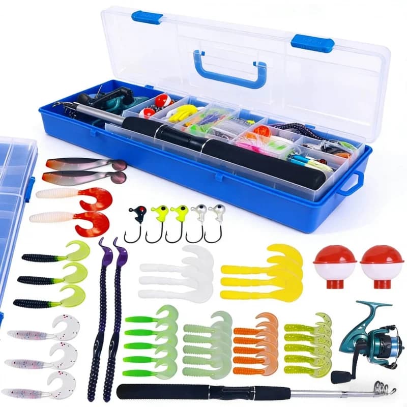 Nuovo set di canne da pesca, combinazione di esche e attrezzatura da pesca, mulinello, canna da pesca, scatola per esche artificiali, forniture complete per la pesca