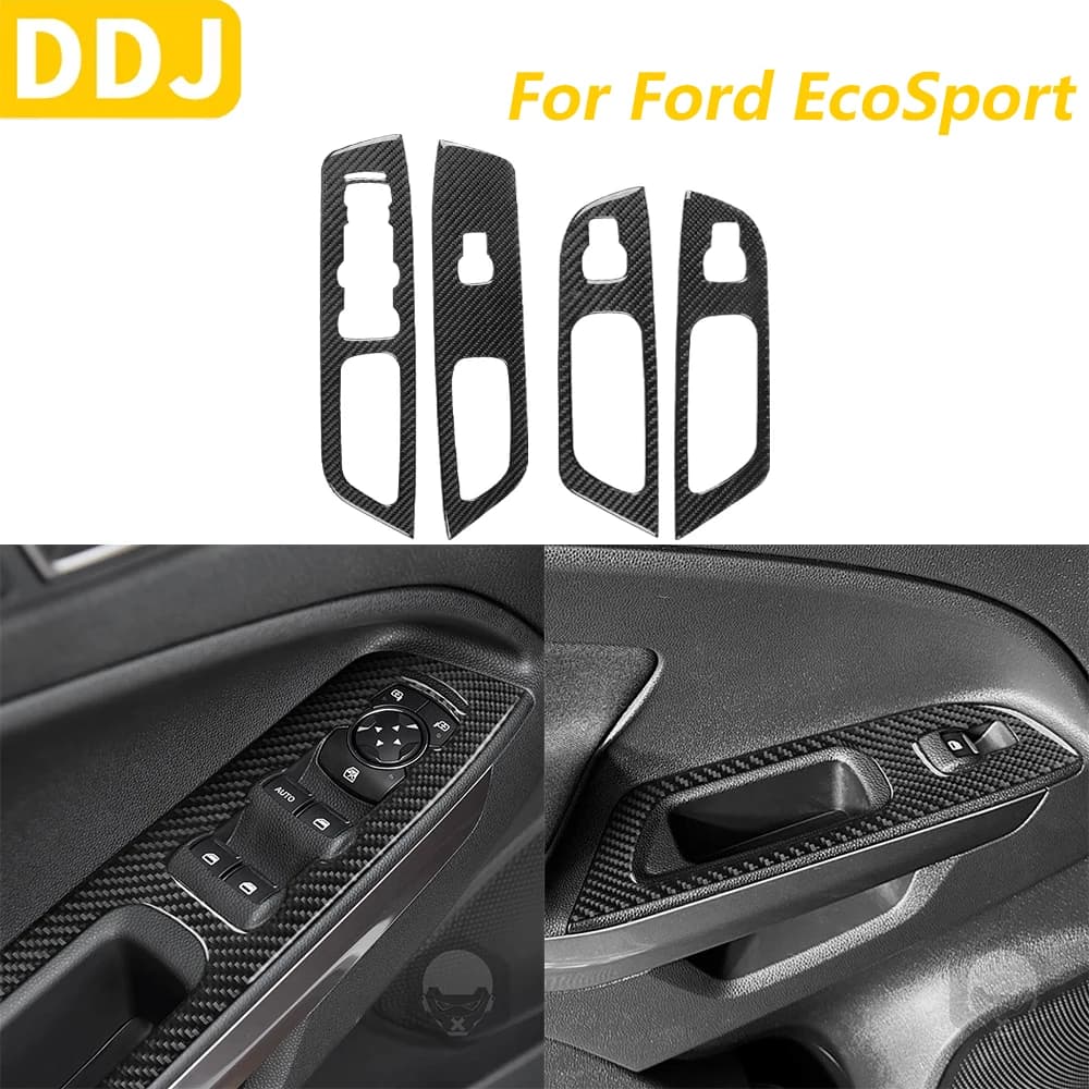 For Ford EcoSport 2018-2025 Carbon Fiber Door Window Circuit Breaker Control Panel Trim Set Accessories Auto Decoration Wall decal