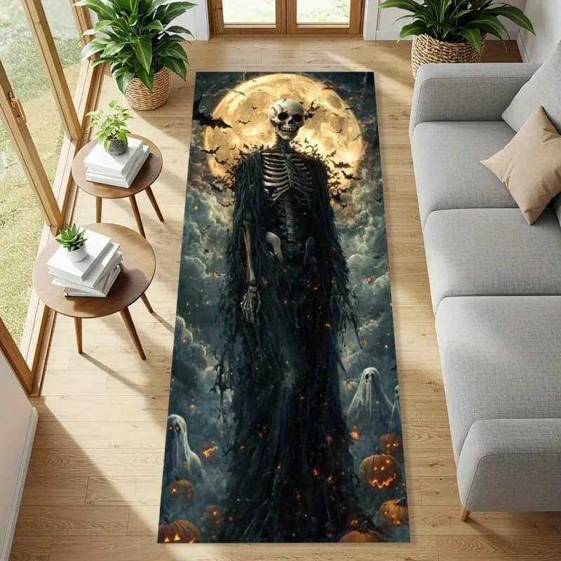 Tappeto Runner VIKAMA con Stampa Scheletro di Halloween, Antiscivolo, Morbido, per Soggiorno, Ingresso, Camera da Letto, Tappetino Decorativo Gotico Spaventoso per la Casa