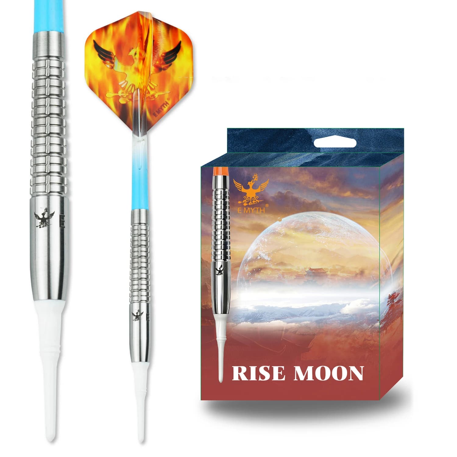 E MYTH RISE MOON 18g 3 pz/Set Freccette in Acciaio al Tungsteno 90% Argento per Allenamento Sportivo Indoor Giovanile con Punta Morbida