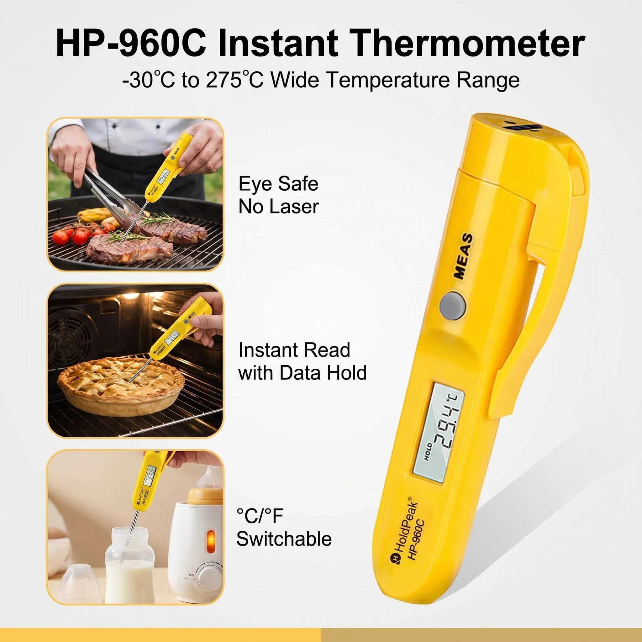 HP-960C Mini Pocket Infrared Thermometer Pen Type Digital Temperature Tester -30~275℃ for Grill Frying Oven Kitchen Cooking