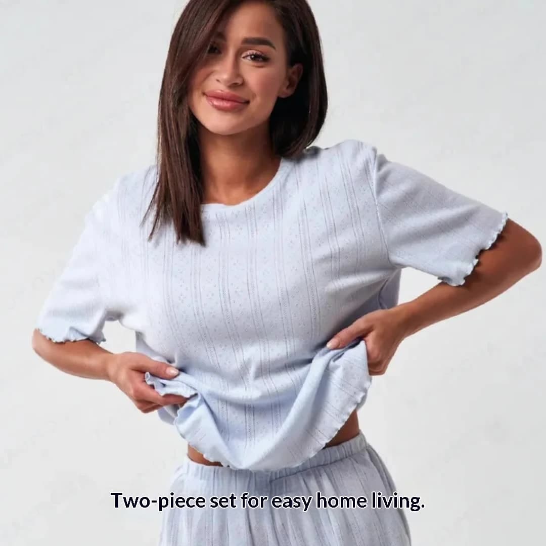 Nuova Collezione Estiva: Pigiami Plus-Size da Donna - Cotone, Traforati, Traspiranti, con Orlo Arrotolato - Set Loungewear Estivo da Donna