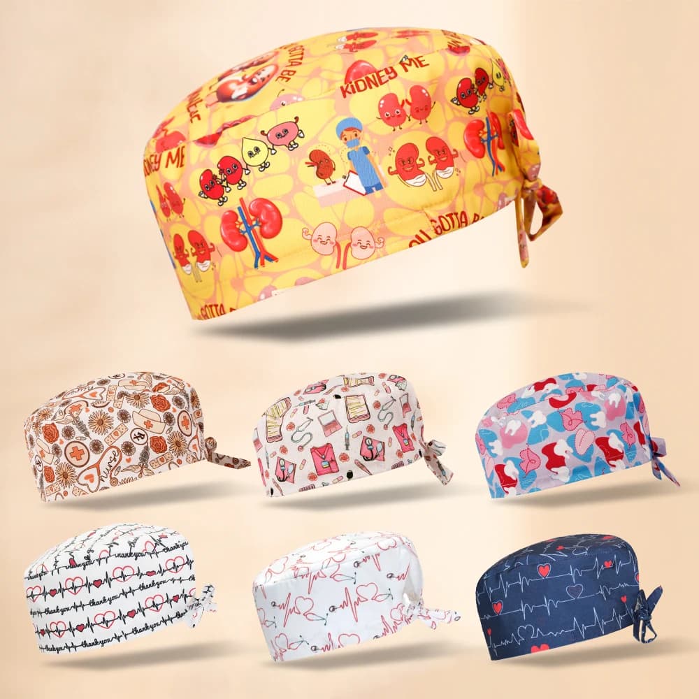 Men's work cap with heart print Healthcare work caps Adjustable elasticized dental caps F1183