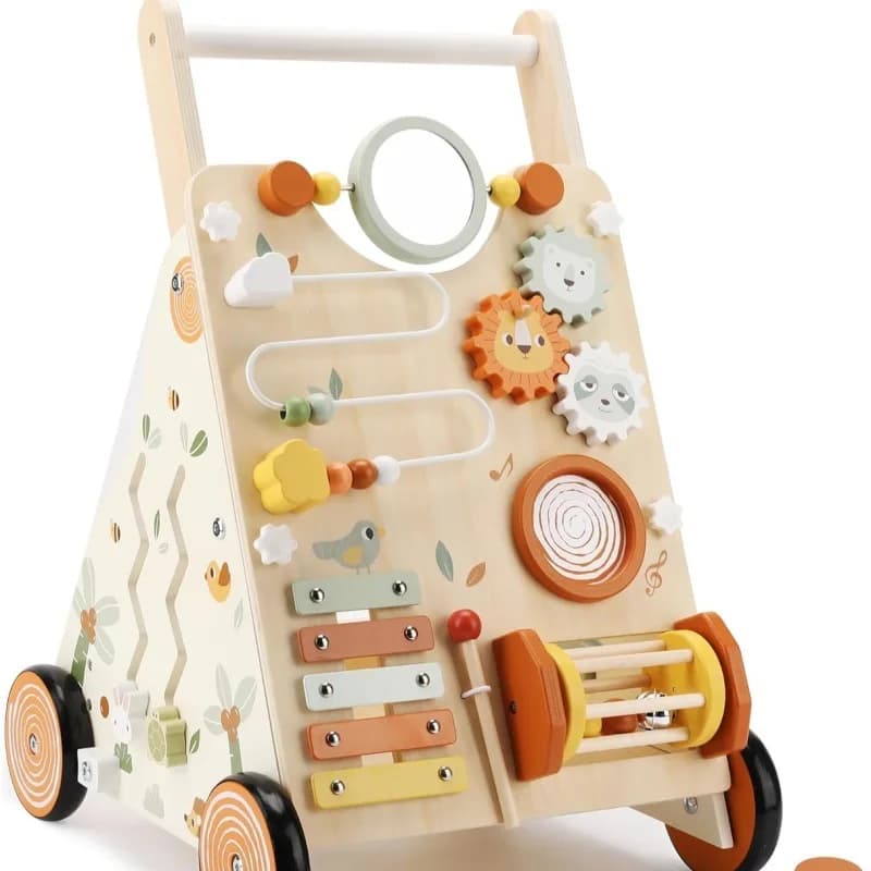Passeggino per girello in legno Educazione precoce Assistenza alla camminata Giocattolo antiribaltamento Giocattolo per passeggino per bambini