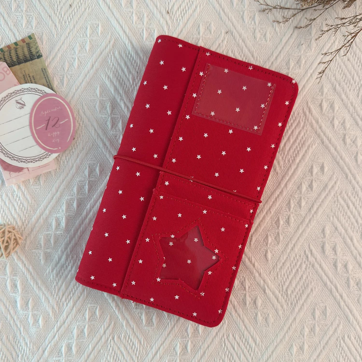 A6 Red Pink White Star Loose-leaf Notebook Portable Diary Journal Book Diary Agenda Planner Cover Album Stationery Notebook