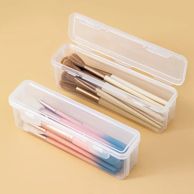Custodia trasparente per pennelli per trucco - Organizer cosmetico portatile antipolvere con coperchio per pennelli per trucco, scatola da viaggio