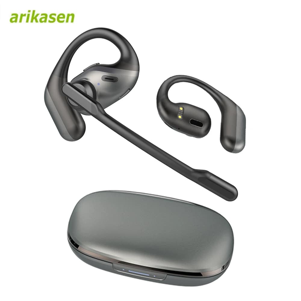 Auricolari True Wireless Arikasen con microfono a braccio rimovibile con cancellazione del rumore, auricolari open-ear, connessione Bluetooth 6.0 a doppio canale