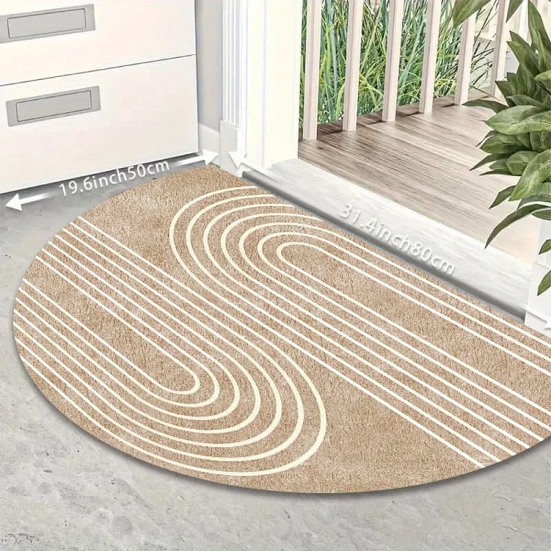 VIKAMA Tappetino Minimalista a Mezzaluna con Linee Curve, Antiscivolo e Resistente, Stile Wabi-Sabi per Ingresso, Portico e Arredamento Casa