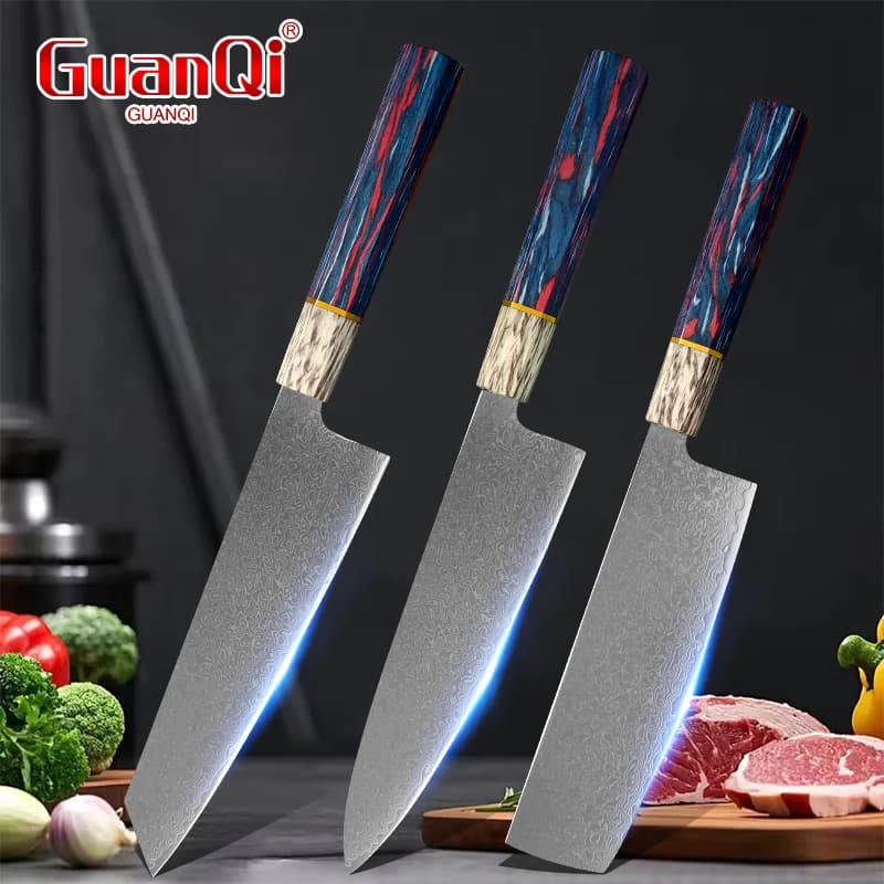 Professional Damascus Steel Utility Knives Kitchen Knives Set Ultra Sharp Chef Knive Meat Slicing Fish Vegetables Chopping Tools