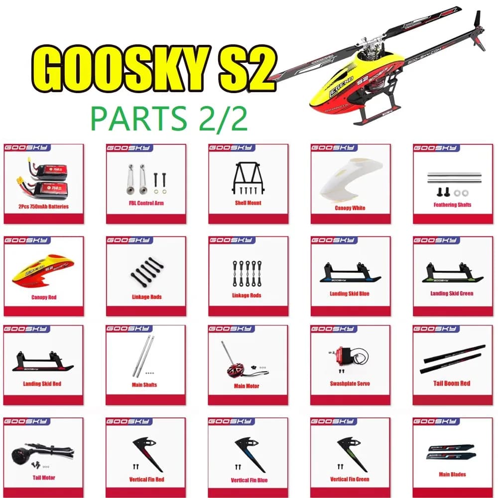 GOOSKY S2 RC elicottero pezzi di ricambio piastra in fibra di carbonio servos albero principale lama coda boom motore ESC baldacchino telaio testa del rotore