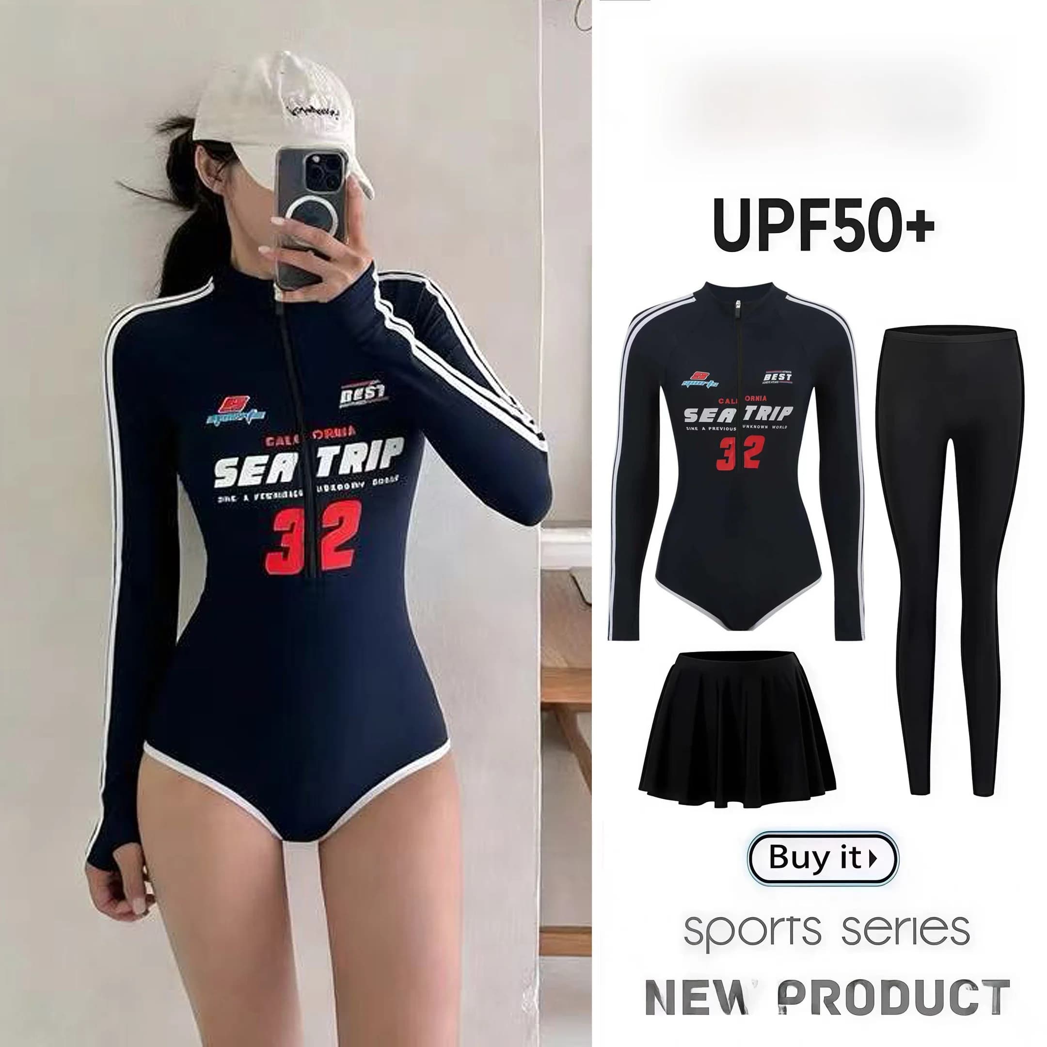 Costume da bagno intero da donna a maniche lunghe, protezione solare, muta subacquea modellante, nuovo modello, per snorkeling, anti-meduse