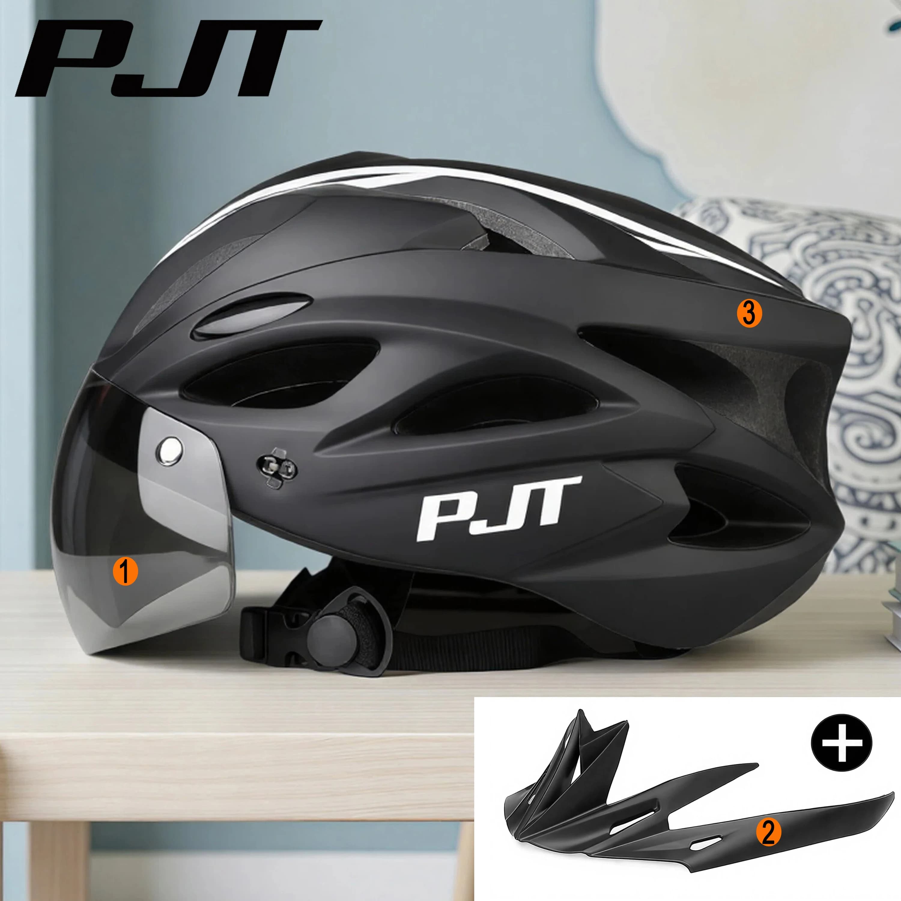 PJT Lightweight and breathable bicycle helmet with magnetic attraction glasses Bike helmet with lenses Adult cycling helmet with free switch