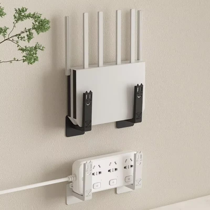 No Drill Wall Mount WiFi Router Storage Organizer Shelf Adhesive Power Strip Fix Bracket Modem TV Box Cable Management Holder
