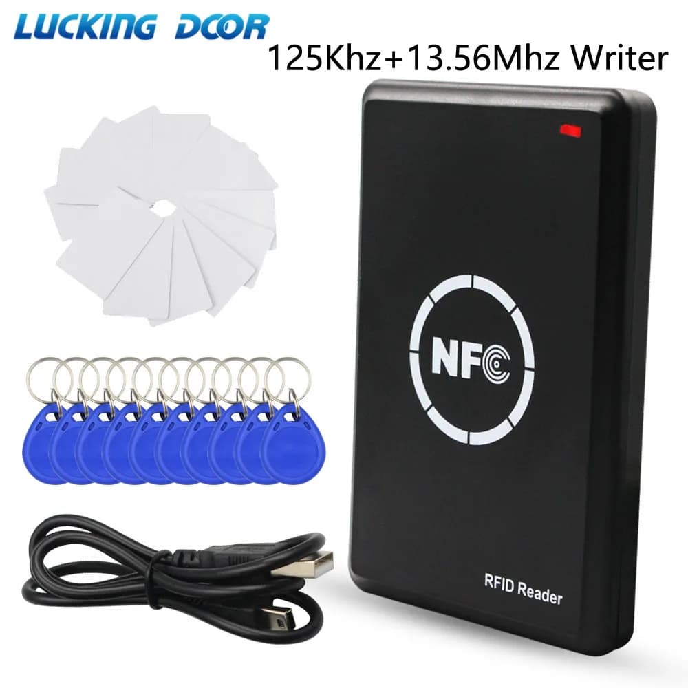 Lettore di schede NFC Scrittore 125Khz + 13.56Mhz Programmatore crittografato Copiatrice Duplicatore RFID Carta Copia integrata Software gratuito UID T5577