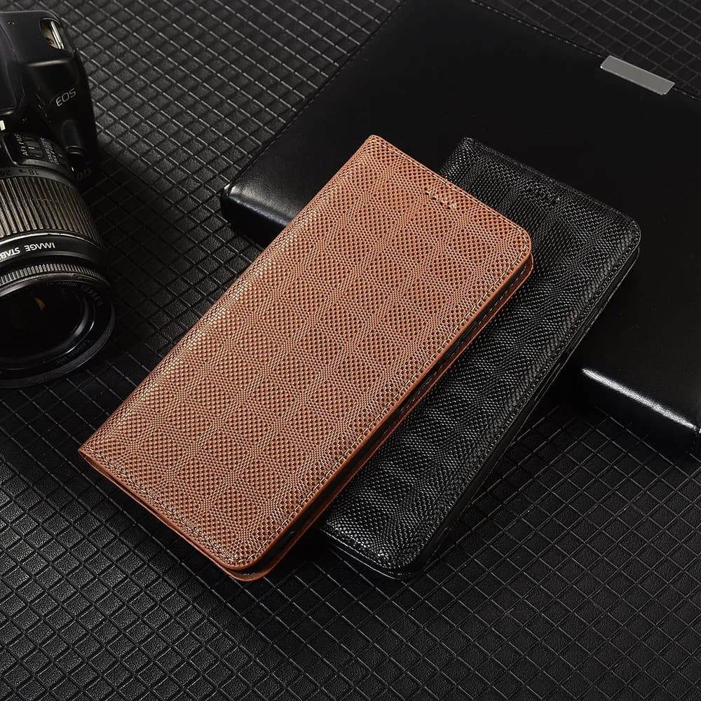 Custodia a libro in vera pelle con griglia a croce per Samsung Galaxy S20 S21 S22 S23 S24 S25 S26 FE Plus Ultra Edge, con porta carte