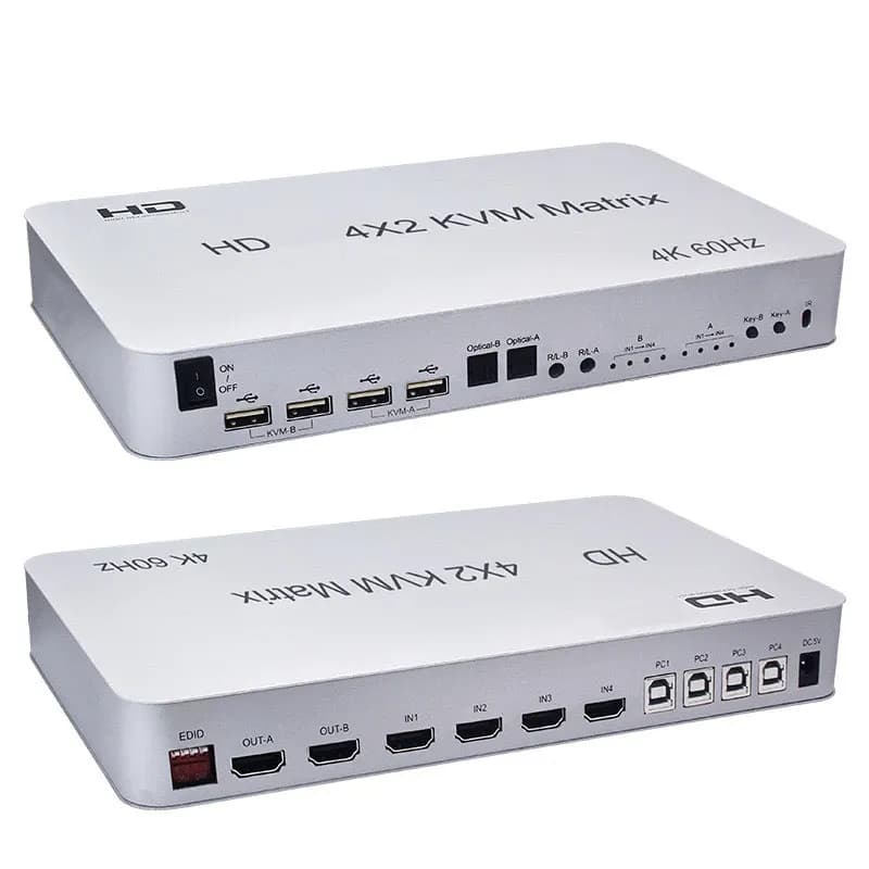 4K 60Hz KVM Compatibile con HDMI 4X2 Matrix 4 In 2 Out Switcher doppio monitor a 4 porte per stampante Flash Drive USB HDTV tramite tastiera