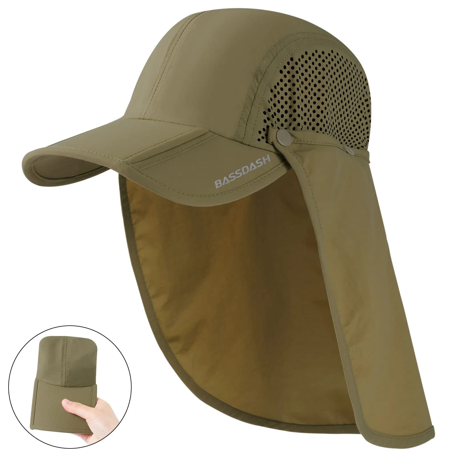 BASSDASH UPF 50 + cappello da pesca pieghevole berretto da Baseball con patta rimovibile portatile per uomo donna Golf escursionismo