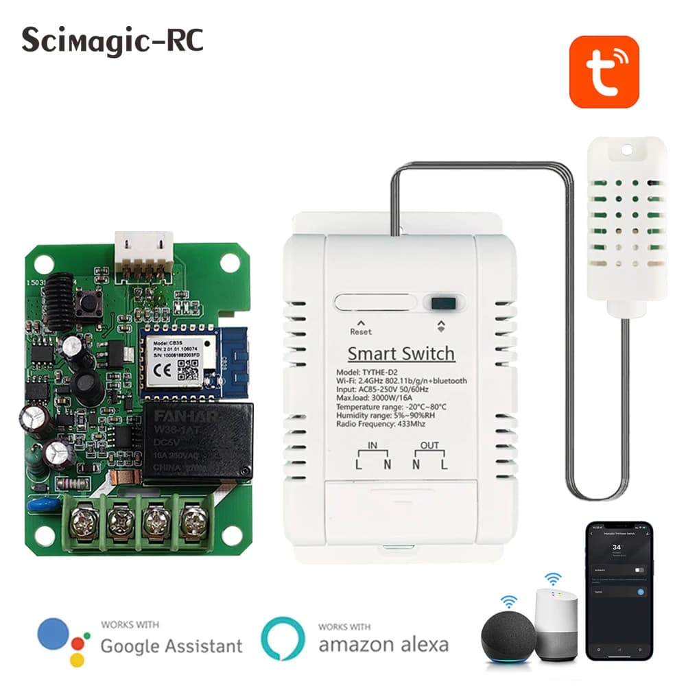 Interruttore WiFi TH-16 Controllo wireless Tuya con monitoraggio del consumo energetico Termostato di temperatura e umidità Compatibile con Alexa