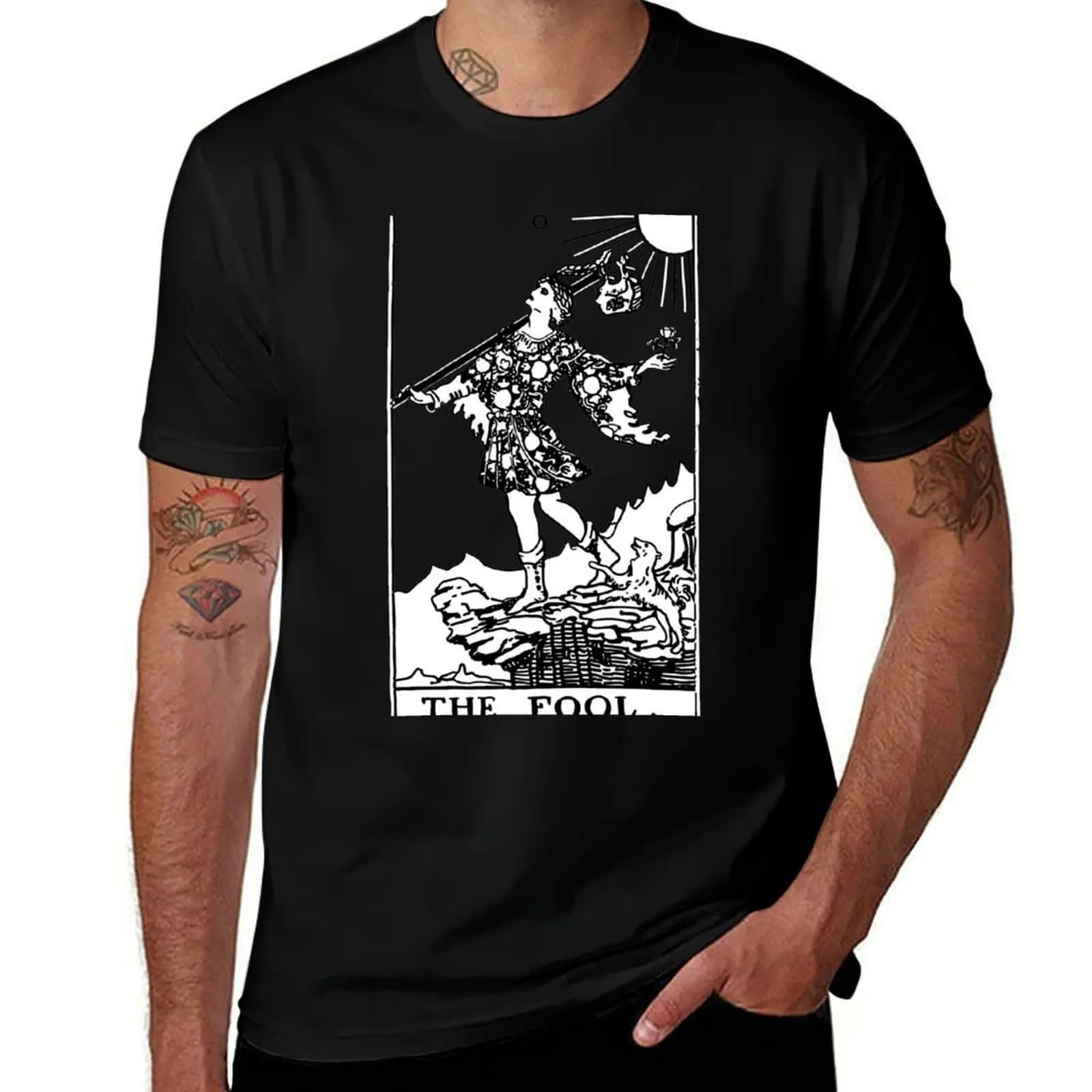 Tarot Card: T-shirt The Fool in bianco e nero, t-shirt casual a maniche corte alla moda