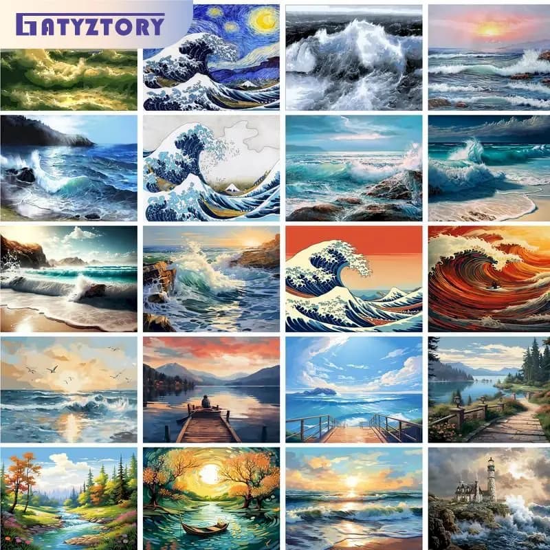 GATYZTORY Incorniciato Oceano Spiaggia Fiume Paesaggio Dipinto con i Numeri Kit Per Bambini Dipinti Per I Bambini Dipinti A Mano Fai Da Te Regalo Arte Mestiere