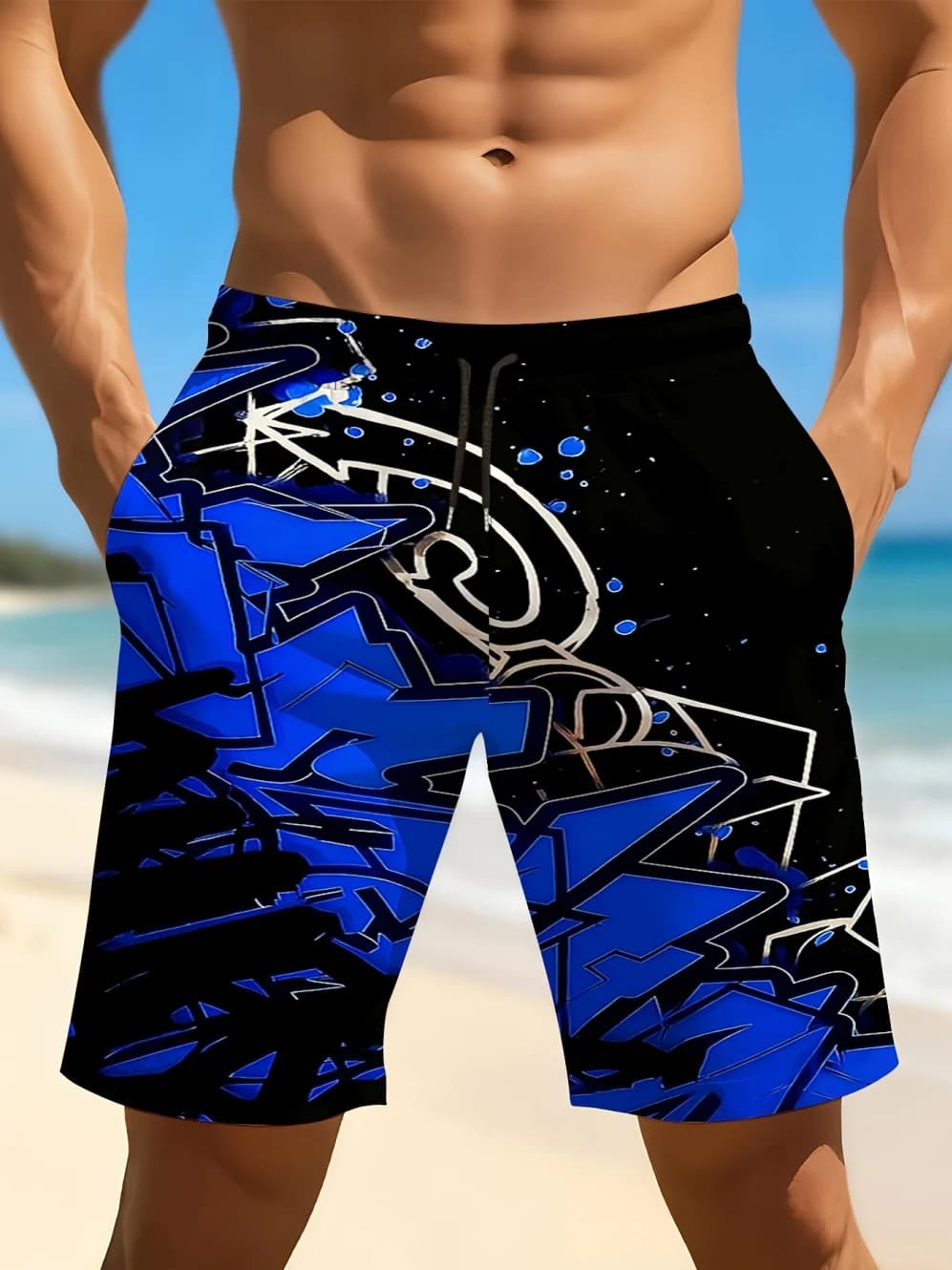 2026 New Men's Fashion Print Beach Shorts Summer Casual Lightweight Comfortable Swimming Drawstring Shorts Fishing Men's Shorts