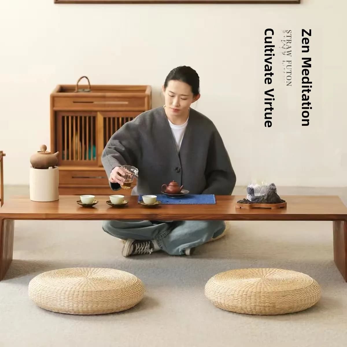 Thickened Zafu Meditation Pad Japanese Style Living Room Balcony Window Tatami Home Use Floor Cushion Buddha Worship