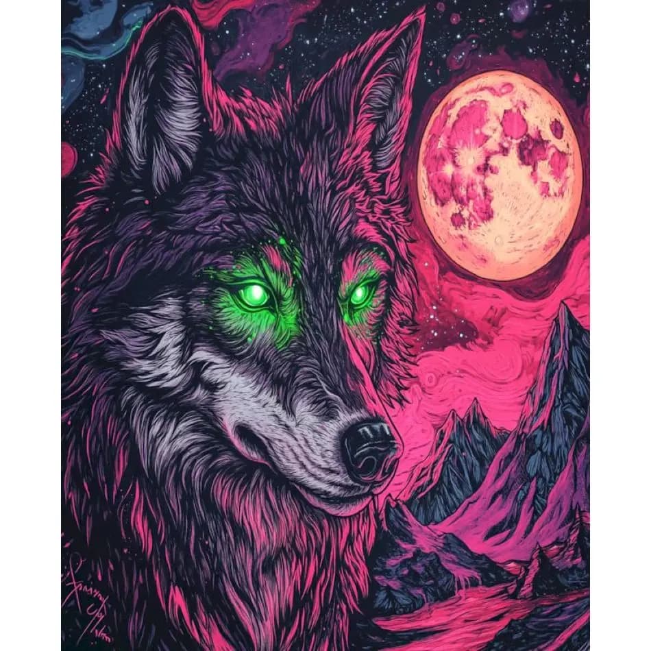 RUOPOTY The Wolf With Green Eyes Diamond Painting Home Decor Gift Diamond Embroidery Animal Full Round Paint By Diamonds Origina