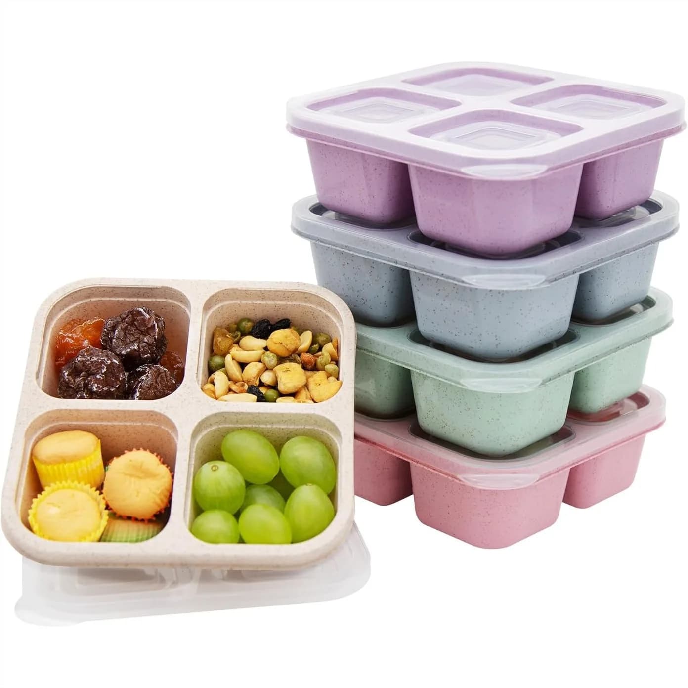 Set di 5 Contenitori per Pranzo Bento con 4 Scomparti, Ideali per la Preparazione dei Pasti, Perfetti per Bambini, Ragazzi e Adulti, Scuola e Lavoro