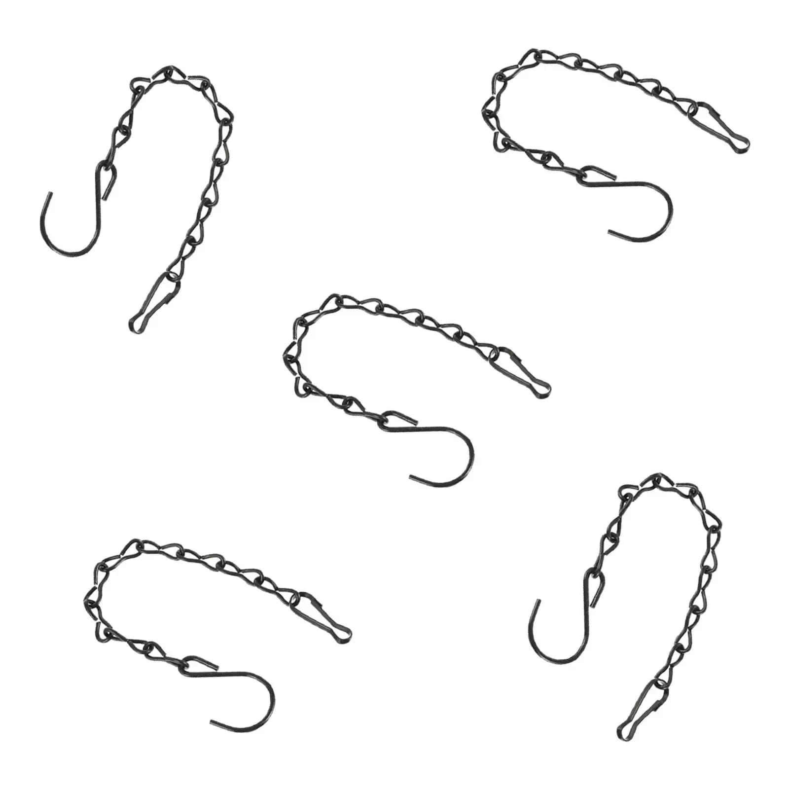 5Pcs Iron Hanging Hook Chain 24Cm Sturdy Black Garden Plant Hanger Basket Chain for Bird Feeder Planter Lantern Wind Chime