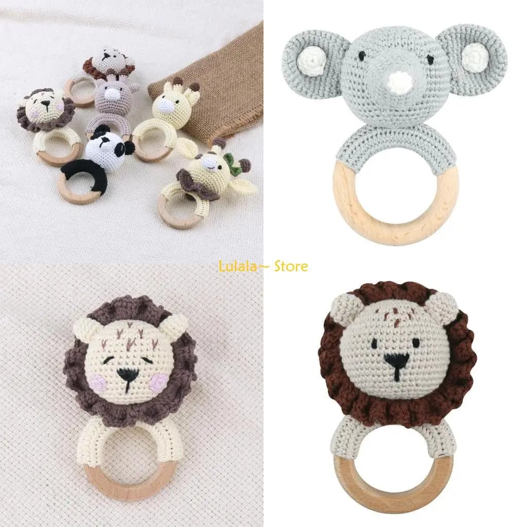 Y4QA Baby Toy Cotton Crochet Bunny Teething Ring- Teether Rattle Newborn Unisex