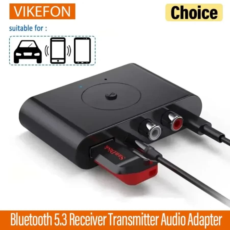 VIKEFONBluetooth 5.3 Receiver U Drive RCA 3.5mm AUX Jack Music Stereo Wireless Audio Adapter for Car Kit Speaker TV