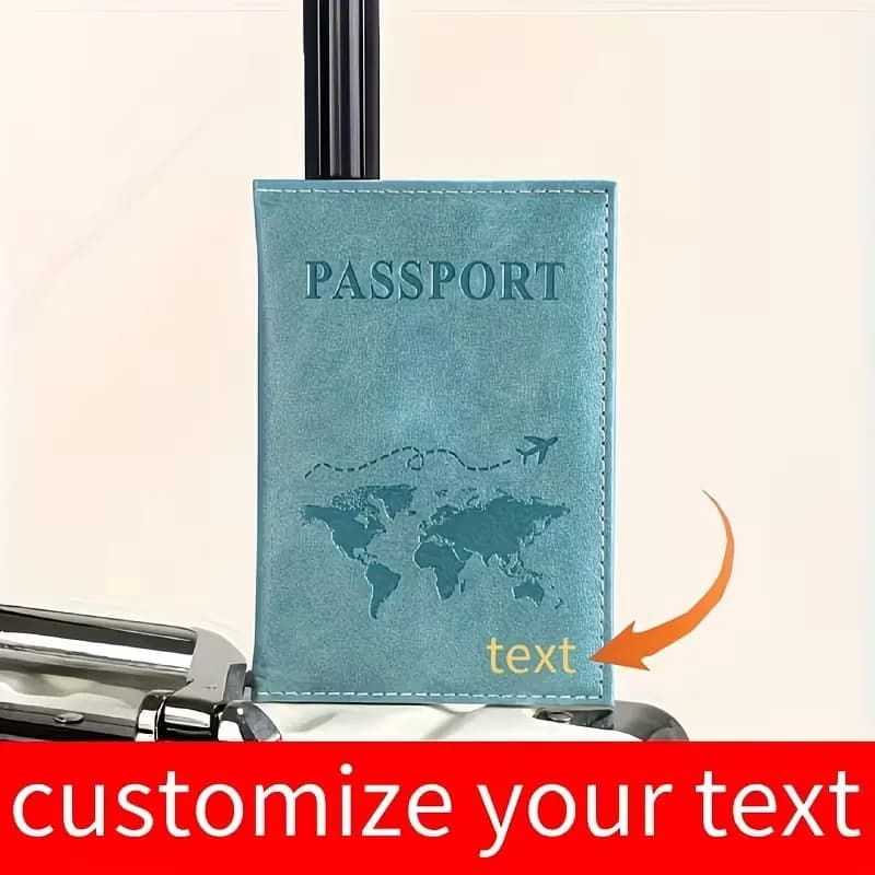 Personalized Passport Book & Holder - Custom Name/Text with World Map Design, Lightweight Foldable Passport Case