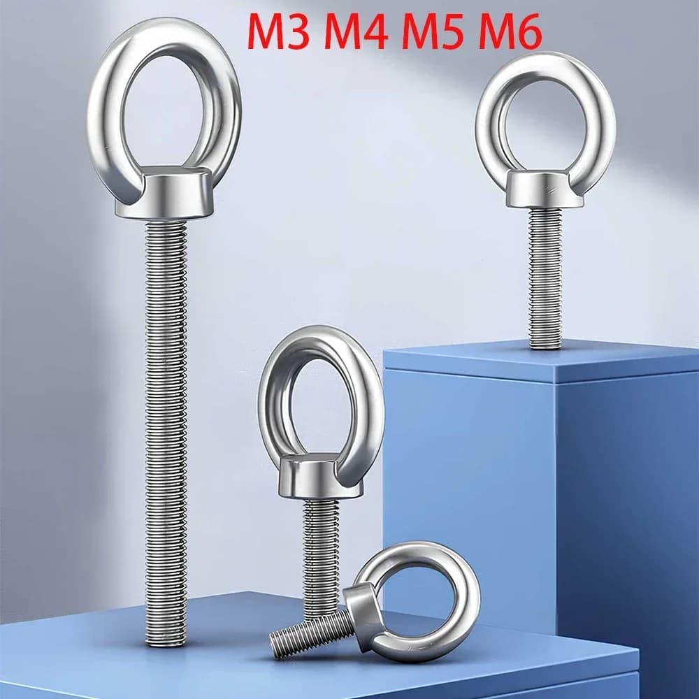 1-2Pcs M3 M4 M5 M6 304 (A2) Stainless Steel Eye Bolt Lifting Eye Screw Ring Hooking Screw Marine Ring Loop Hole for Cable Rope
