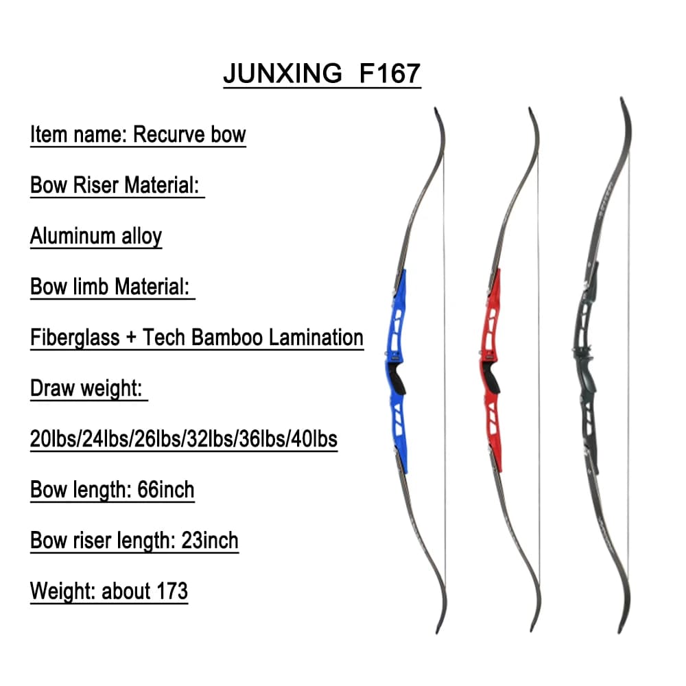 JUNXING F167 arco ricurvo 66 "ILF 20-40lbs tiro con l'arco tiro con l'arco pratica caccia tiro con l'arco