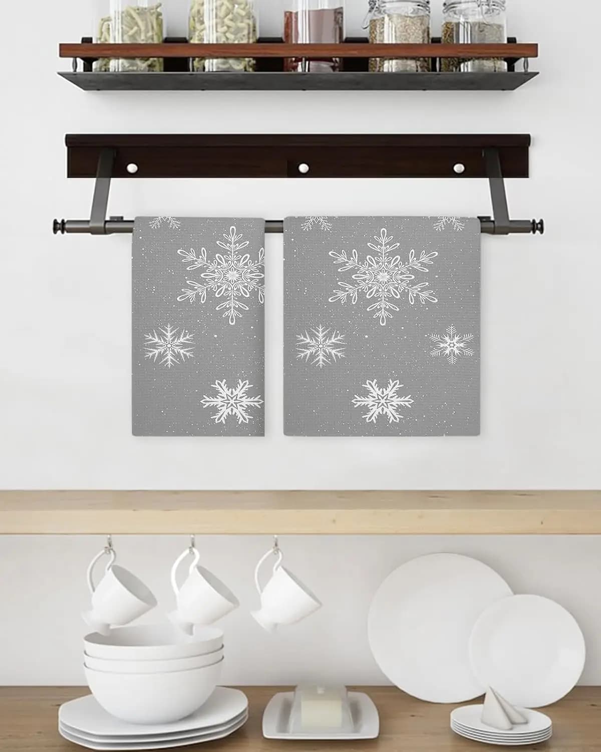 Christmas Grey Snowflake Kitchen Dish Tea Towels Cleaning Supplies Quick Drying Bar Hand Dishcloths Christmas Decorations