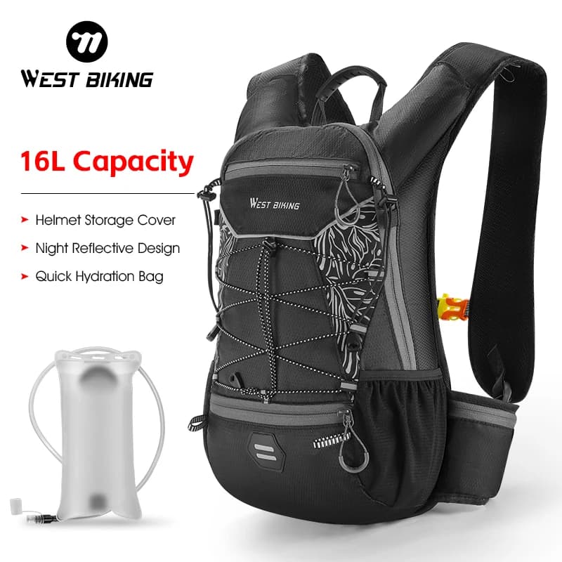 WEST BIKING 16L Cycling backpack with Helmet Cover, Reflective, for Open Sports, Hiking, Climbing, Hydrating Backpack, Bicycle Bag