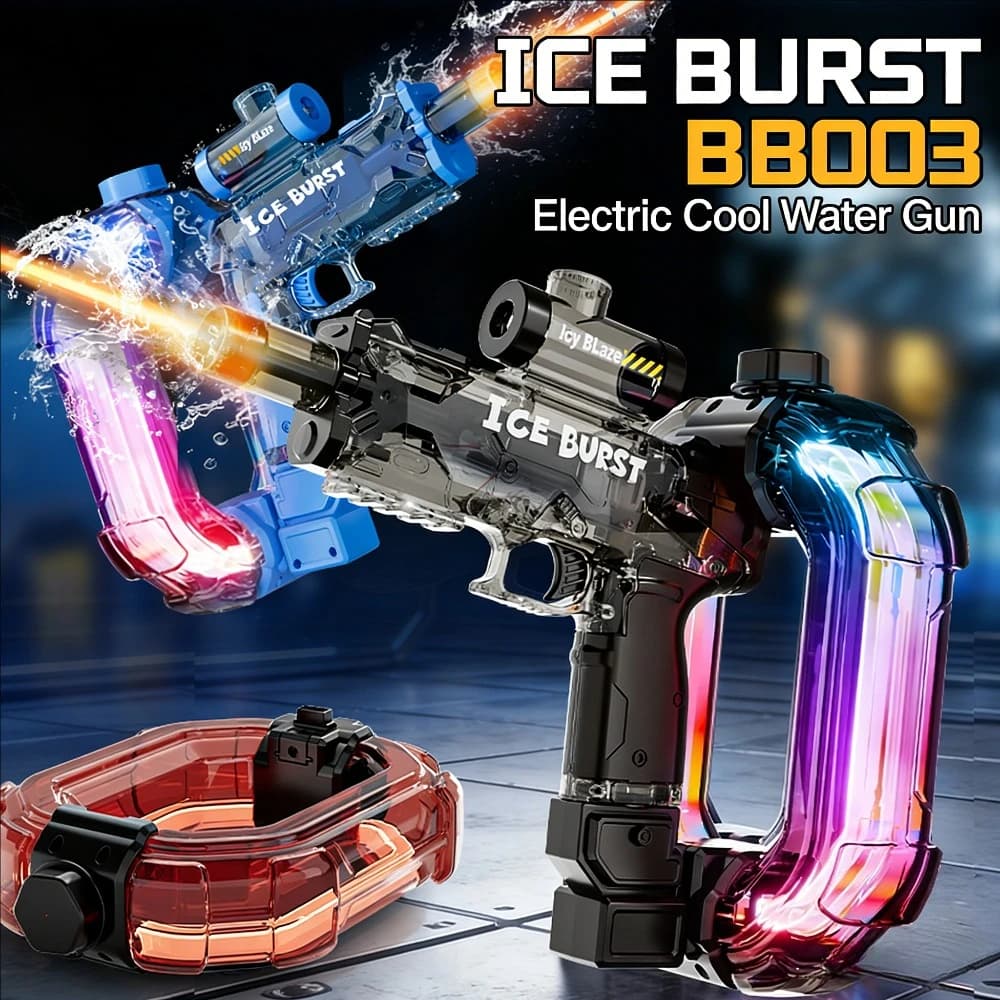 Pistola ad Acqua Elettrica Ice Blast Multi-Trigger con Luci Colorate ed Effetti Sonori, Pistola ad Acqua ad Anello Energetico per Bambini