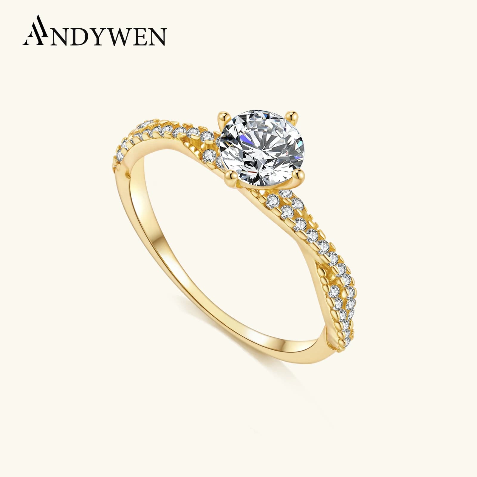 ANDYWEN Anello a fascia intrecciata in argento sterling 925 con zirconi rotondi Gioielli di lusso per amore eterno per le donne Matrimonio e anniversario
