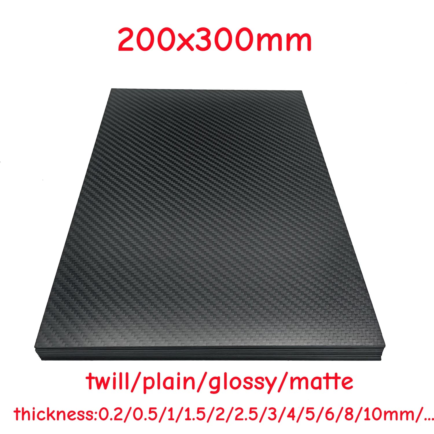 200 X 300mm 0.5mm 1/2/3/4/5/7/8/9/10mm Thickness Pure Carbon Fiber Sheet Plate Panel High Strength Light Material