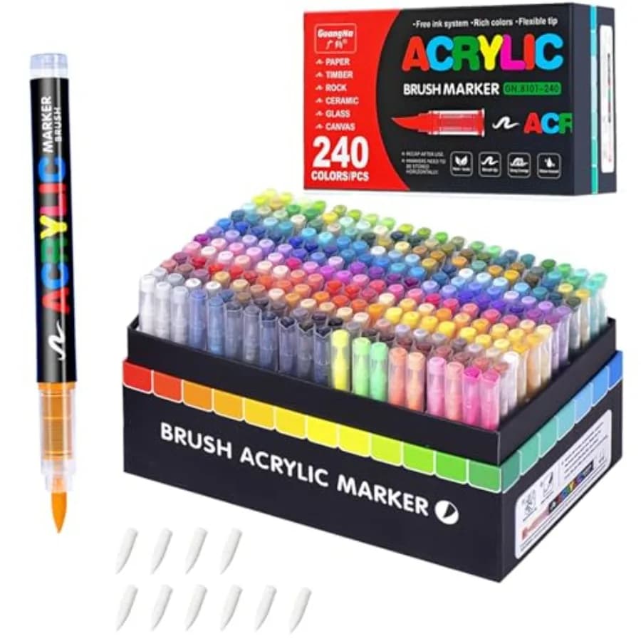 Acrylic Paint Markers, with Direct-Liquid Ink Control System, Professional-Grade Paint Pen for Rock Painting, Canvas, Glass, Pl