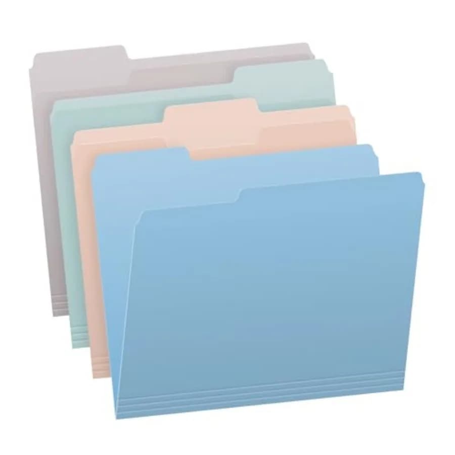 Cartelle portadocumenti, confezione da 36, formato Letter, colori pastello assortiti, linguette con taglio a 1/3, fondo espandibile, cartelle in carta resistente per casa e ufficio