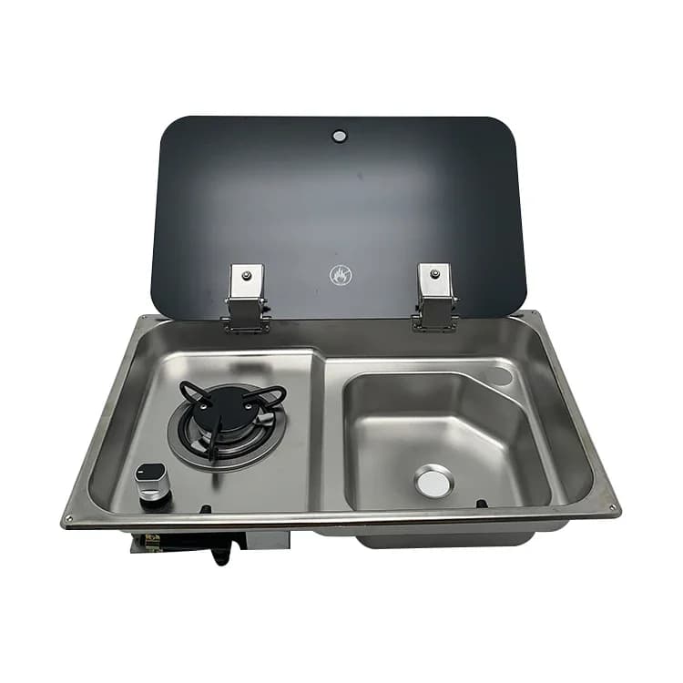 -Coperchio per piano cottura portatile in acciaio inossidabile da campeggio RV Gasherd Fornello a gas e lavello Accessori per parti camper